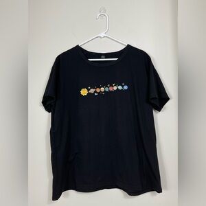 Manfinity Unisex Galaxy & Planet Print Black Tee Astronomy Cotton Size 2XL